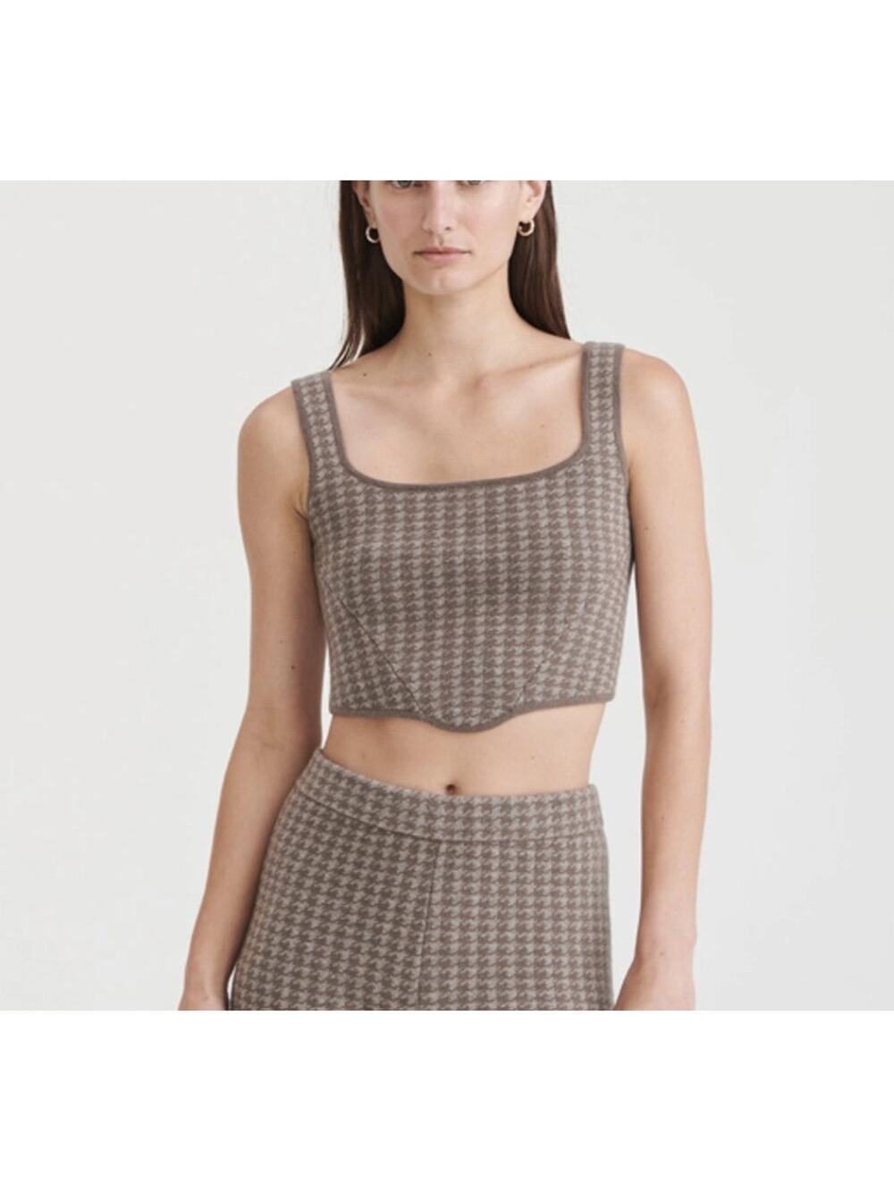 NAADAM Luxe Houndstooth Jacquard Corset Knit Top Oatmeal Small